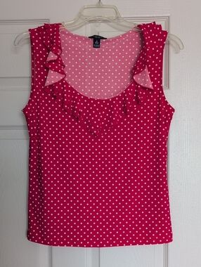 Chaps Red Polka Dot Ruffle Neck Tank